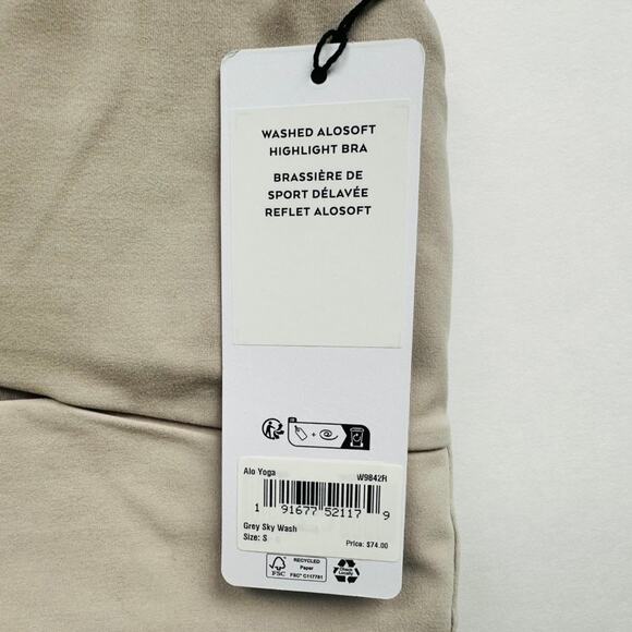 ALO Washed Alosoft Highlight Sports Bra NEW Grey Sky Wash Size Small Yoga Gym - Picture 3 of 4
